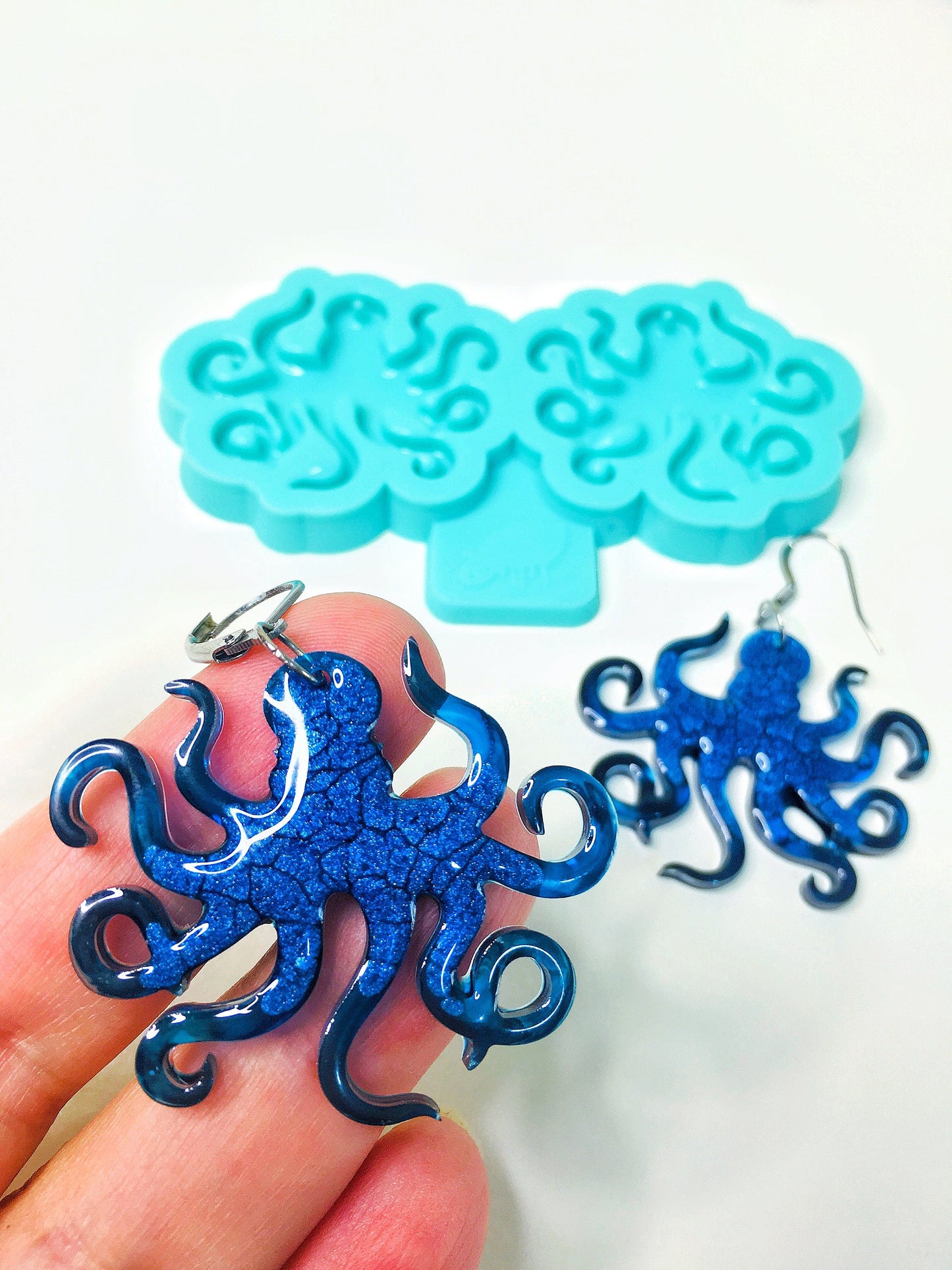 Silicone mold-earrings octopus. Mold octopus for epoxy. Super gloss resin mold. Jewelry earrings form . Rubber mould octopus.