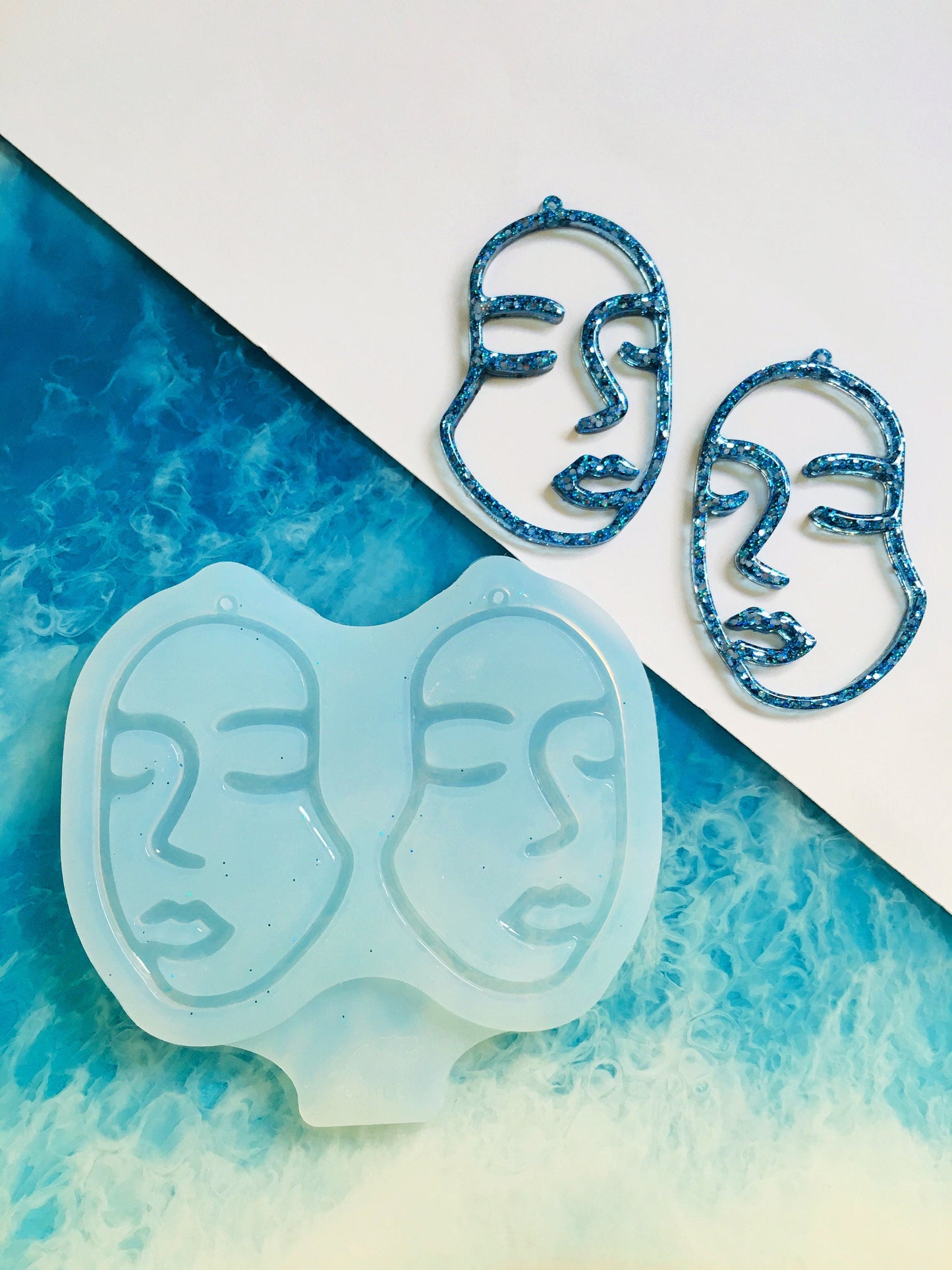Mold for UV resin. Women face earrings mold XL. Silicone mold for epoxy and UV resin.Clear gloss resin.Jewelry earrings.Female face Earrings