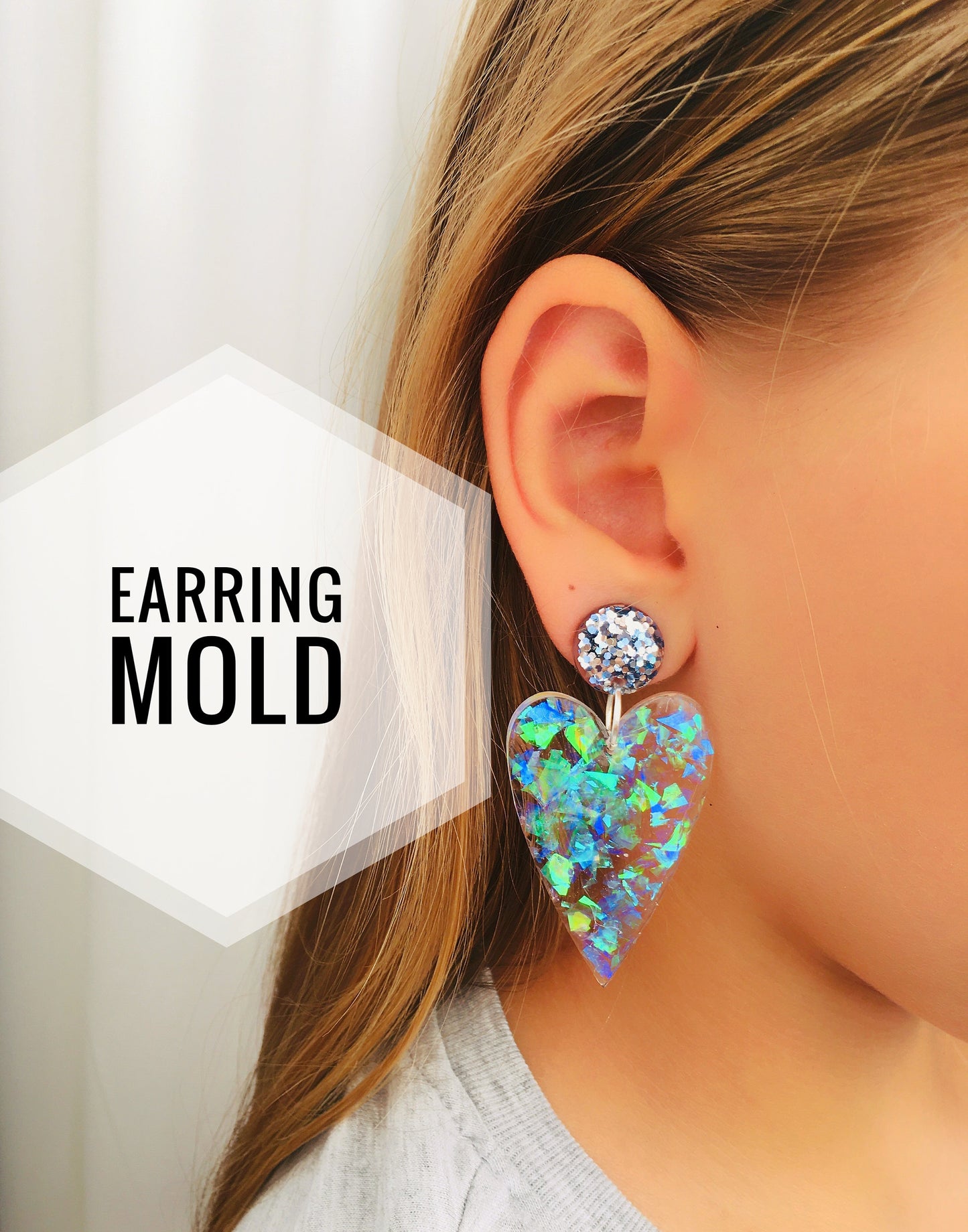 Boucles d'oreilles cœur en silicone. Moule pour résine époxy et UV. Résine ultra brillante. Boucles d'oreilles cœur en caoutchouc.