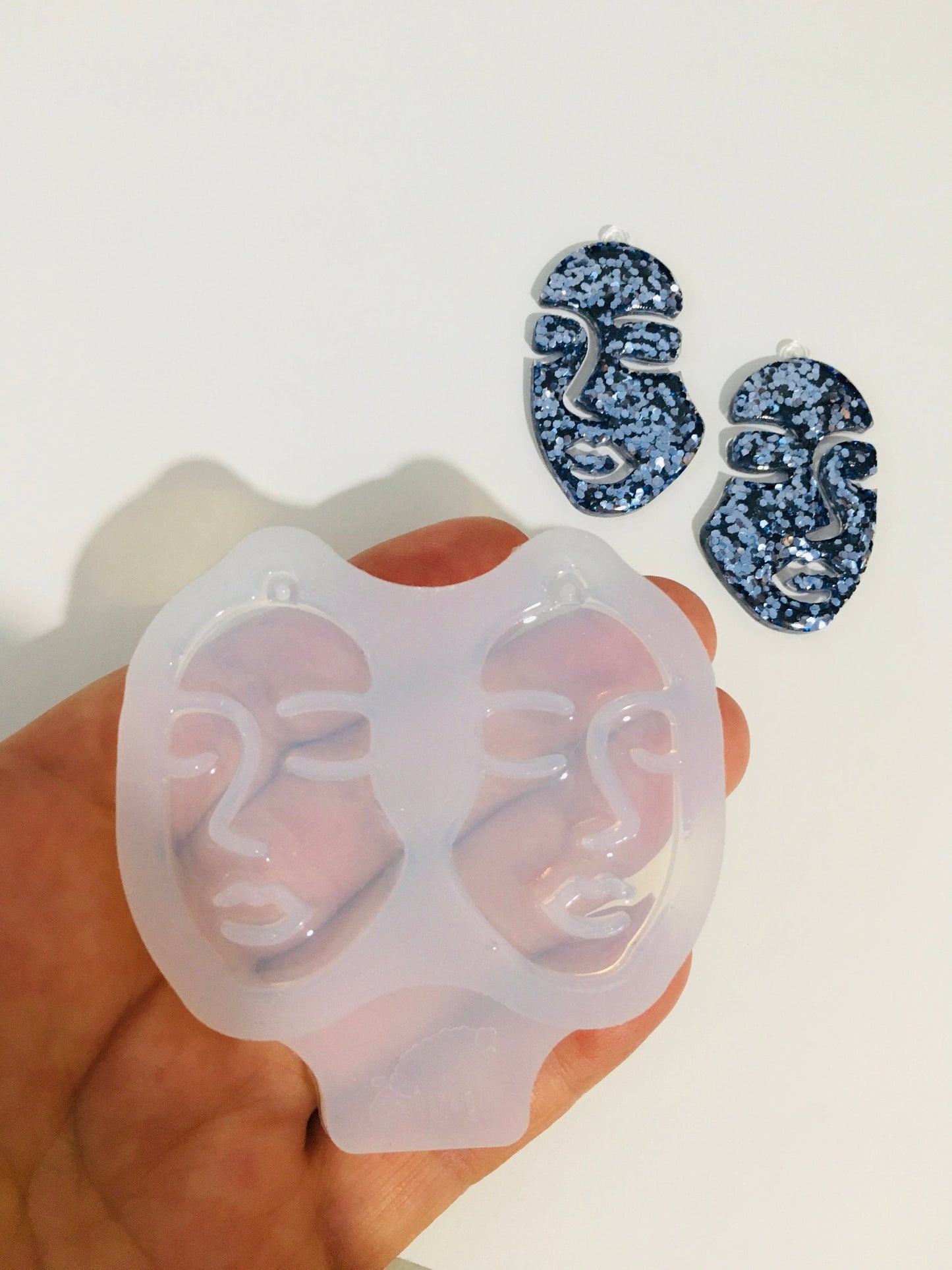 Mold for UV resin. Women face earrings mold. Silicone mold for epoxy and UV resin. Clear gloss resin. Jewelry earrings.Female face Earrings