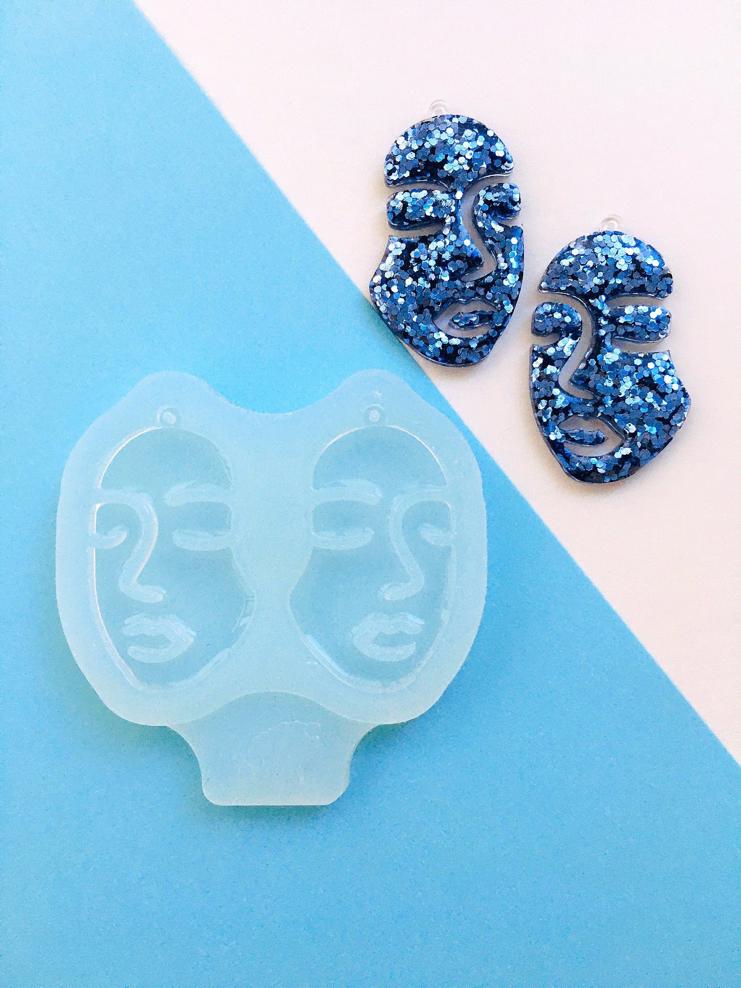 Mold for UV resin. Women face earrings mold. Silicone mold for epoxy and UV resin. Clear gloss resin. Jewelry earrings.Female face Earrings