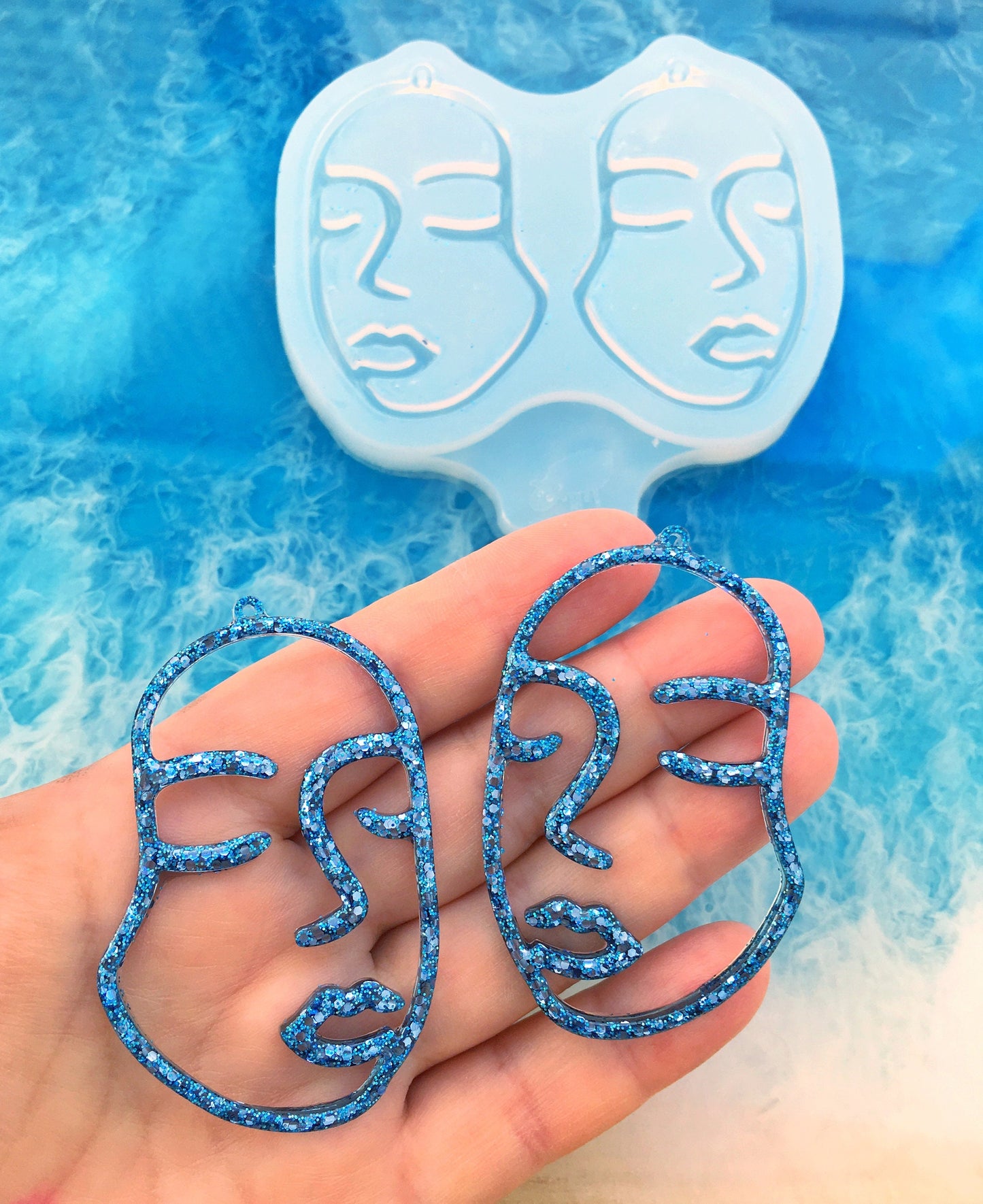 Mold for UV resin. Women face earrings mold XL. Silicone mold for epoxy and UV resin.Clear gloss resin.Jewelry earrings.Female face Earrings