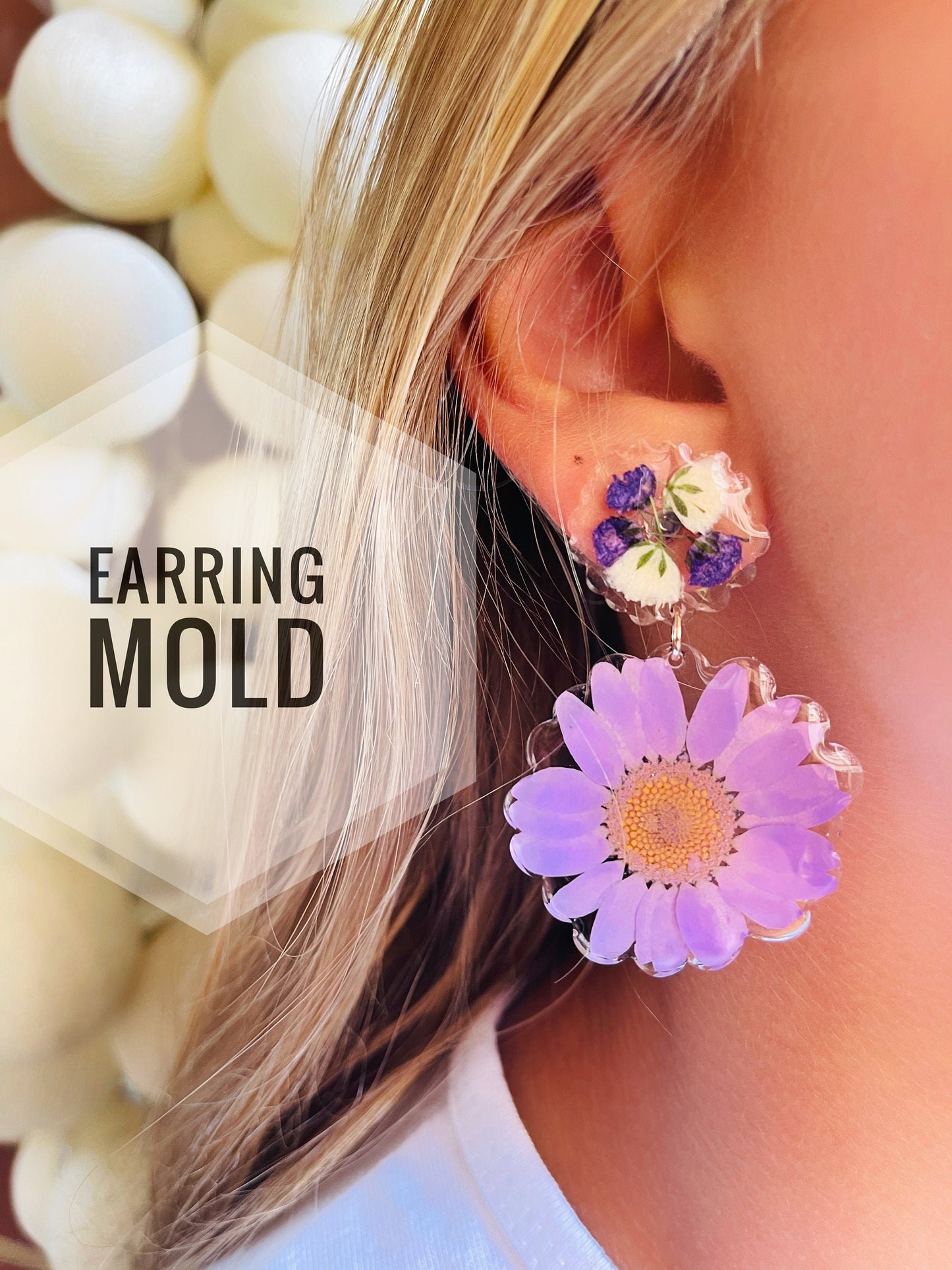 Silicone mold- earrings chamomiles . Mold for epoxy and UV resin.