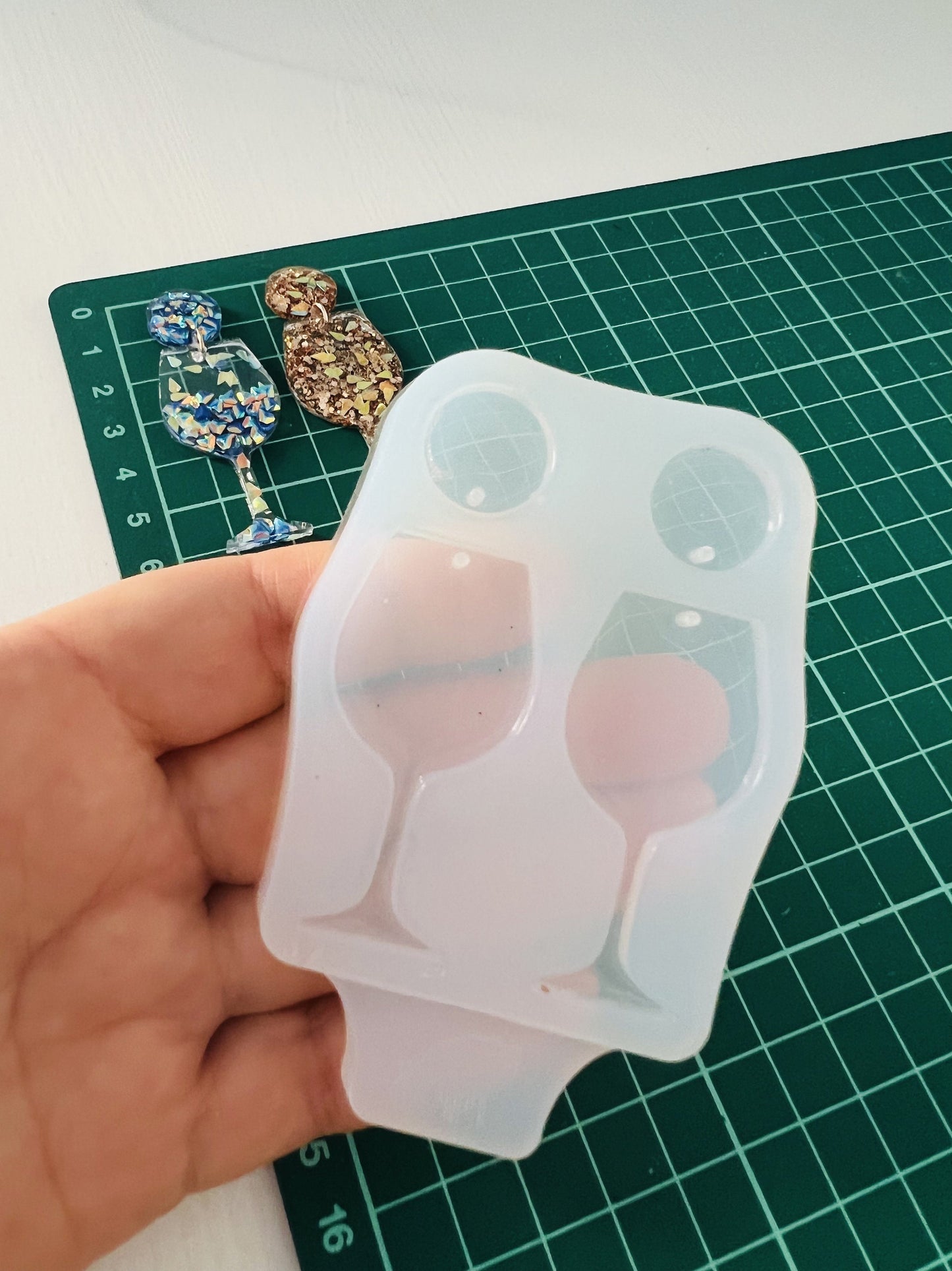Silicone wineglass earrings. Mold for epoxy and UV resin. Super glossy resin form. Wineglass shaped jewelry earrings. Rubber form.