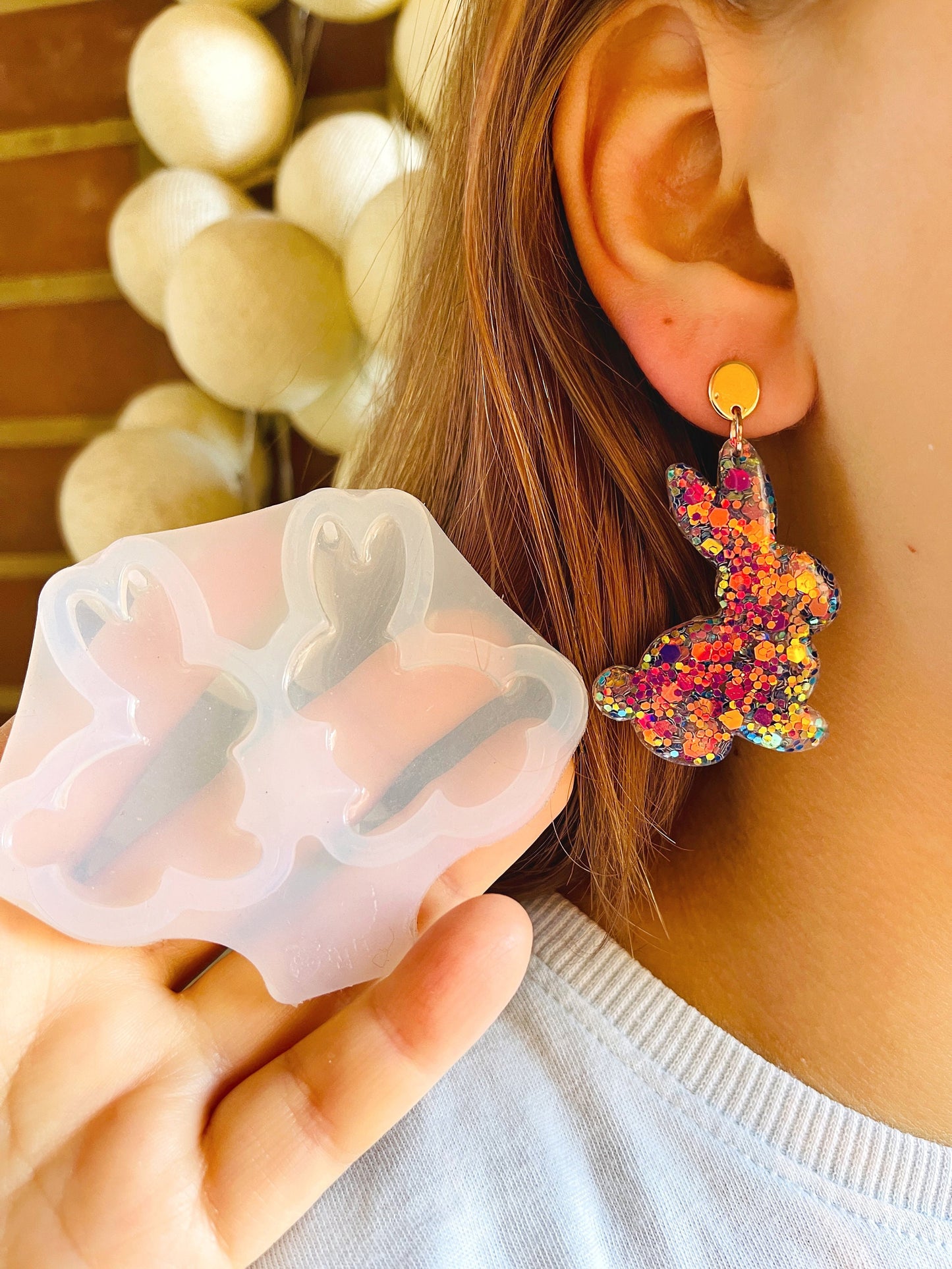 Earrings easter Rabbits 44 mm - Easter bunny silicone mold - Form for epoxy resin, uv resin