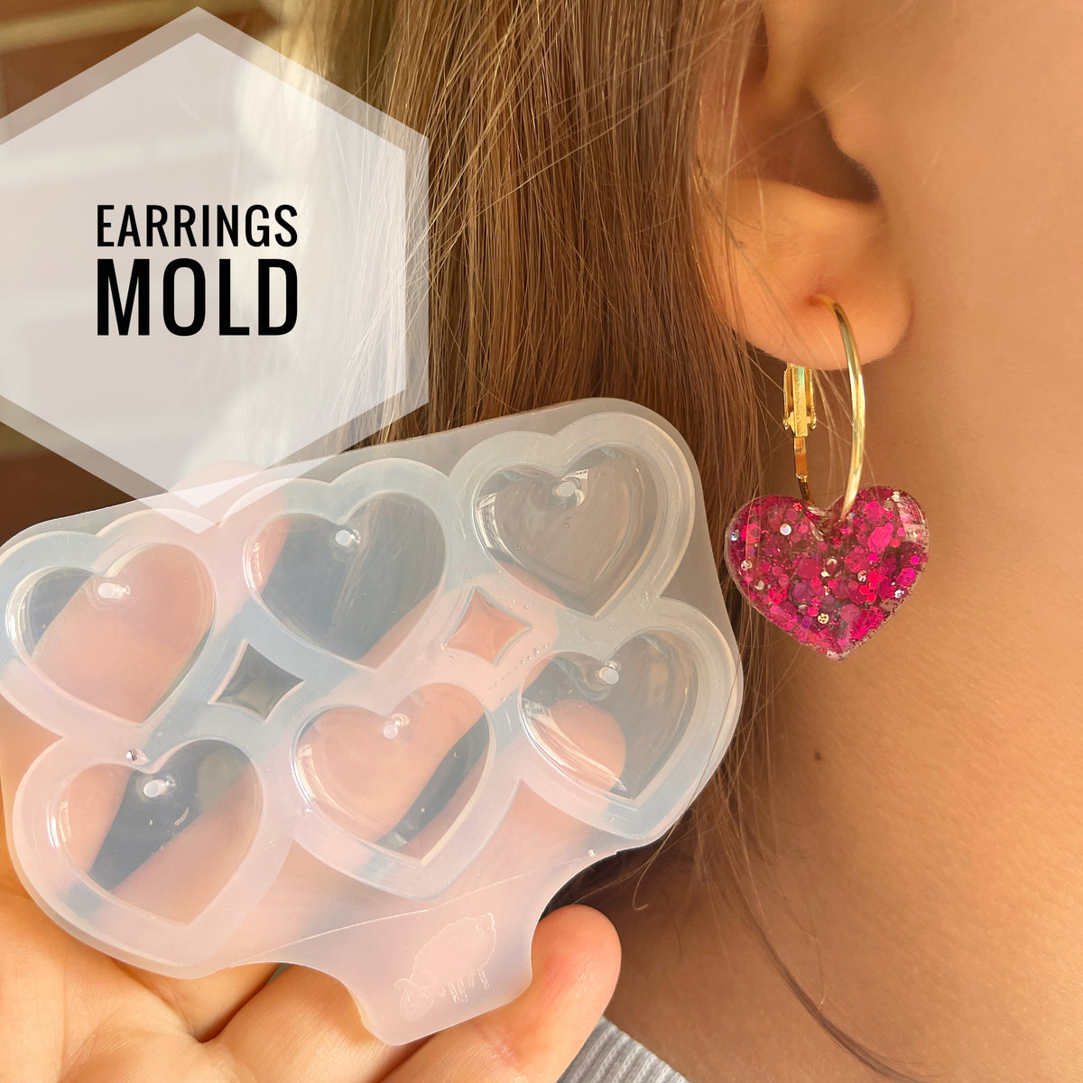 Boucles d'oreilles cœur en silicone de 3,81 cm (1 1/2 po). Moule pour résine époxy et UV.
