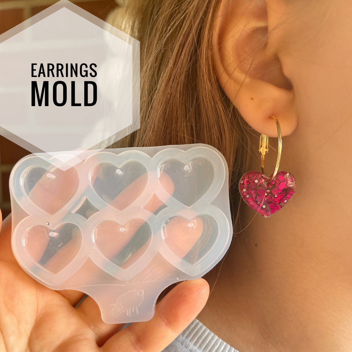 Boucles d'oreilles cœur en silicone de 3,81 cm (1 1/2 po). Moule pour résine époxy et UV.