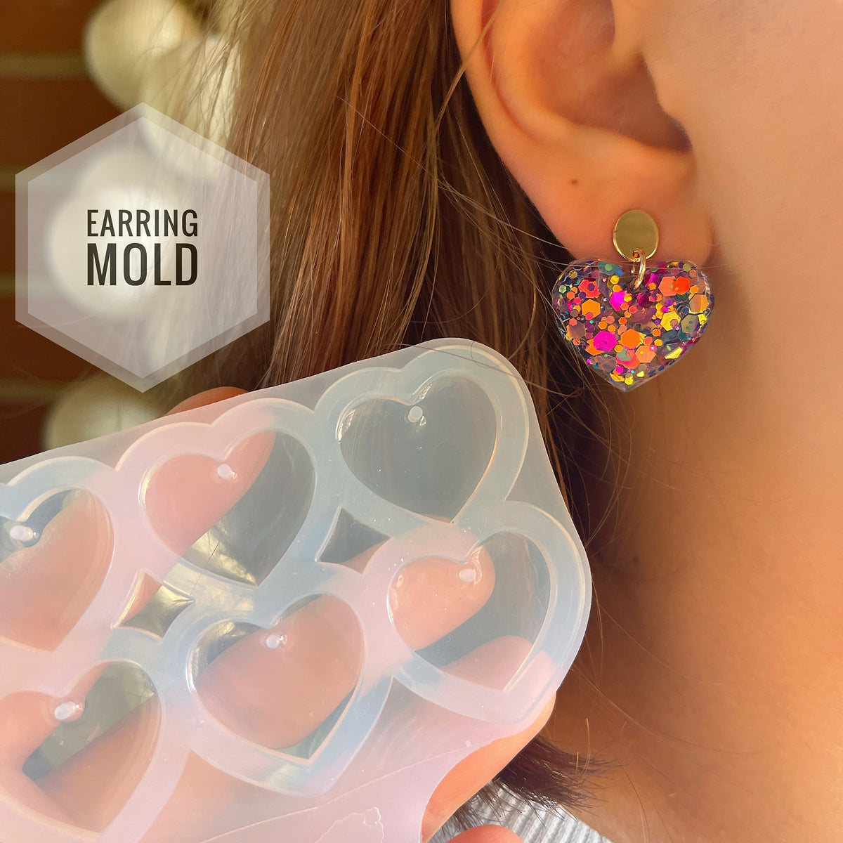 Boucles d'oreilles cœur en silicone de 3,81 cm (1 1/2 po). Moule pour résine époxy et UV.