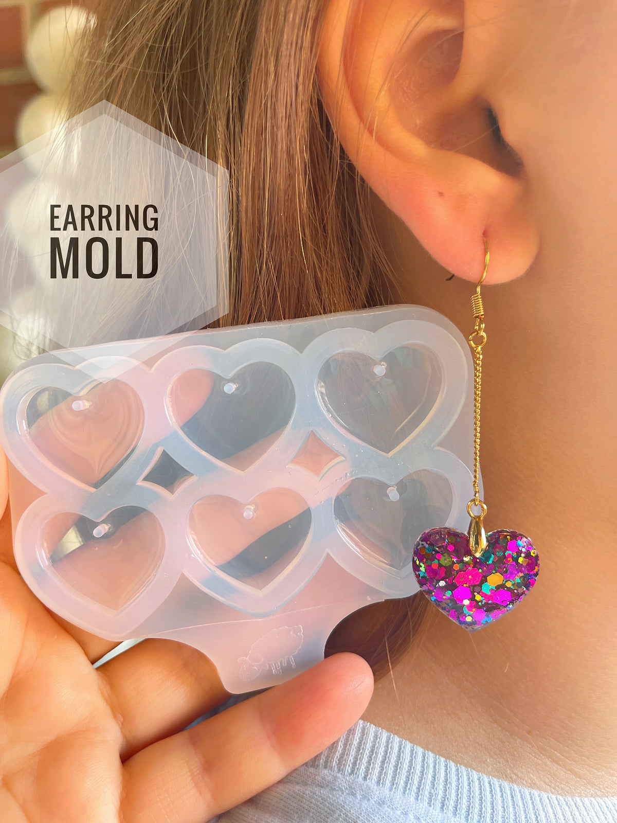 Boucles d'oreilles cœur en silicone de 3,81 cm (1 1/2 po). Moule pour résine époxy et UV.