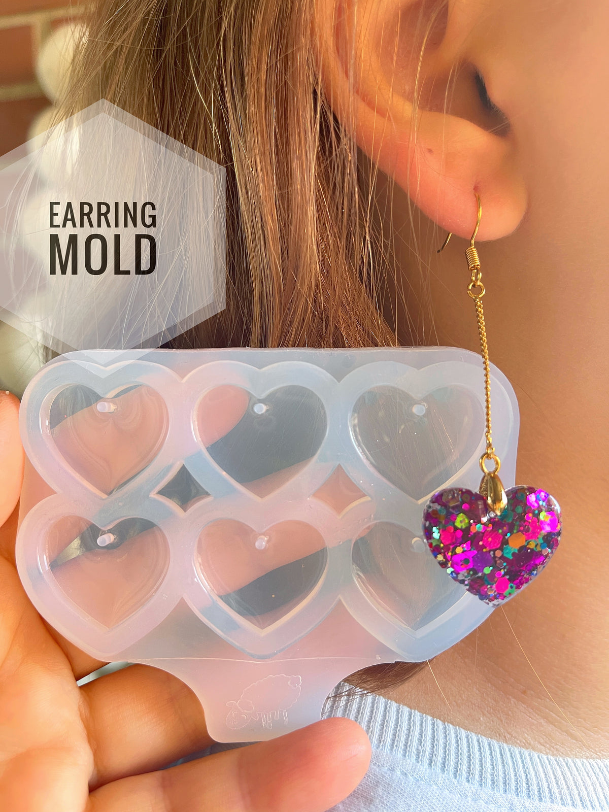 Boucles d'oreilles cœur en silicone de 3,81 cm (1 1/2 po). Moule pour résine époxy et UV.