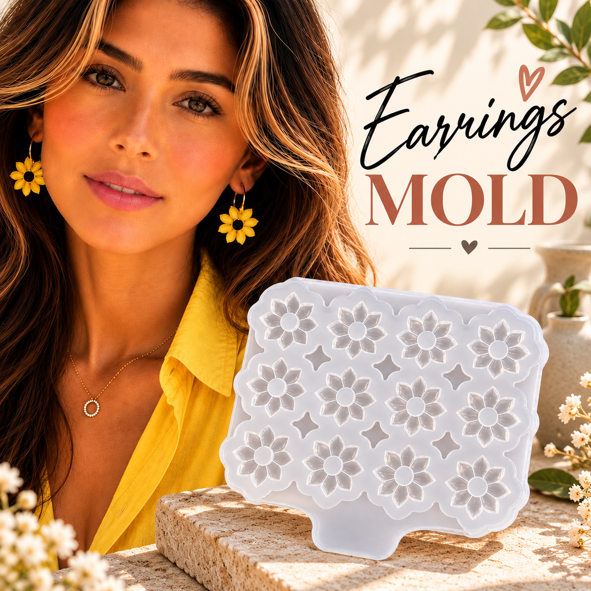 Flower Earring Silicone Mold – 12 Cavities, 20mm | Resin Jewelry Making