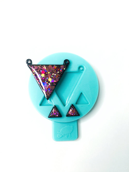 Triangle Mold for epoxy. Set of pendant & stud earrings Triangles . Super glossy resin mold. Jewelry diy form. Triangle pendant.