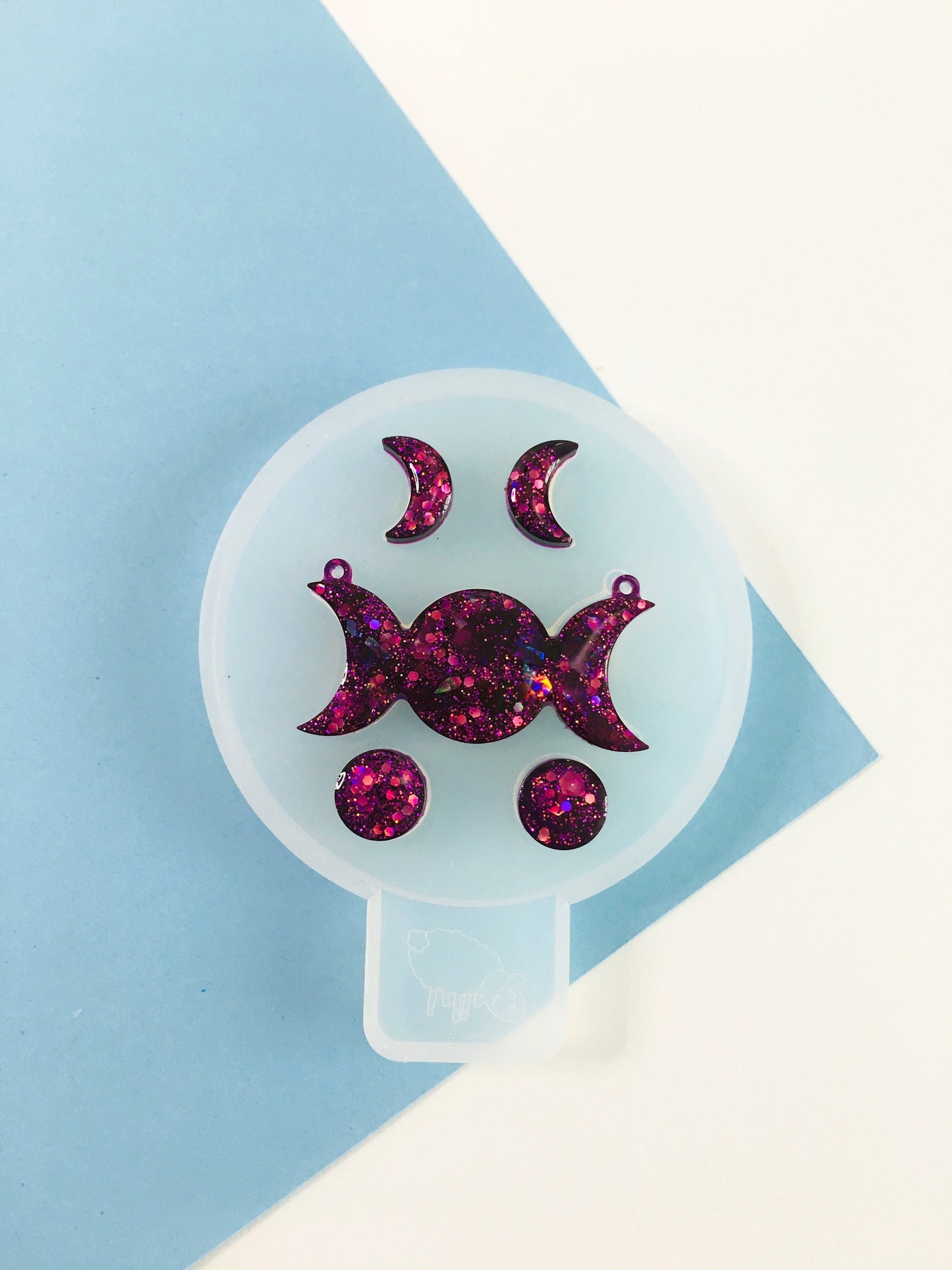 Mold moon cycle pendant  for epoxy. Set pendant & stud earrings. Super glossy resin mold. Jewelry diy form moon cycle pendant.