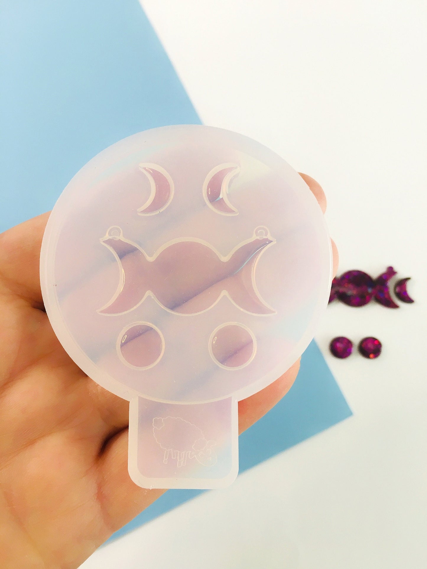 Mold moon cycle pendant  for epoxy. Set pendant & stud earrings. Super glossy resin mold. Jewelry diy form moon cycle pendant.