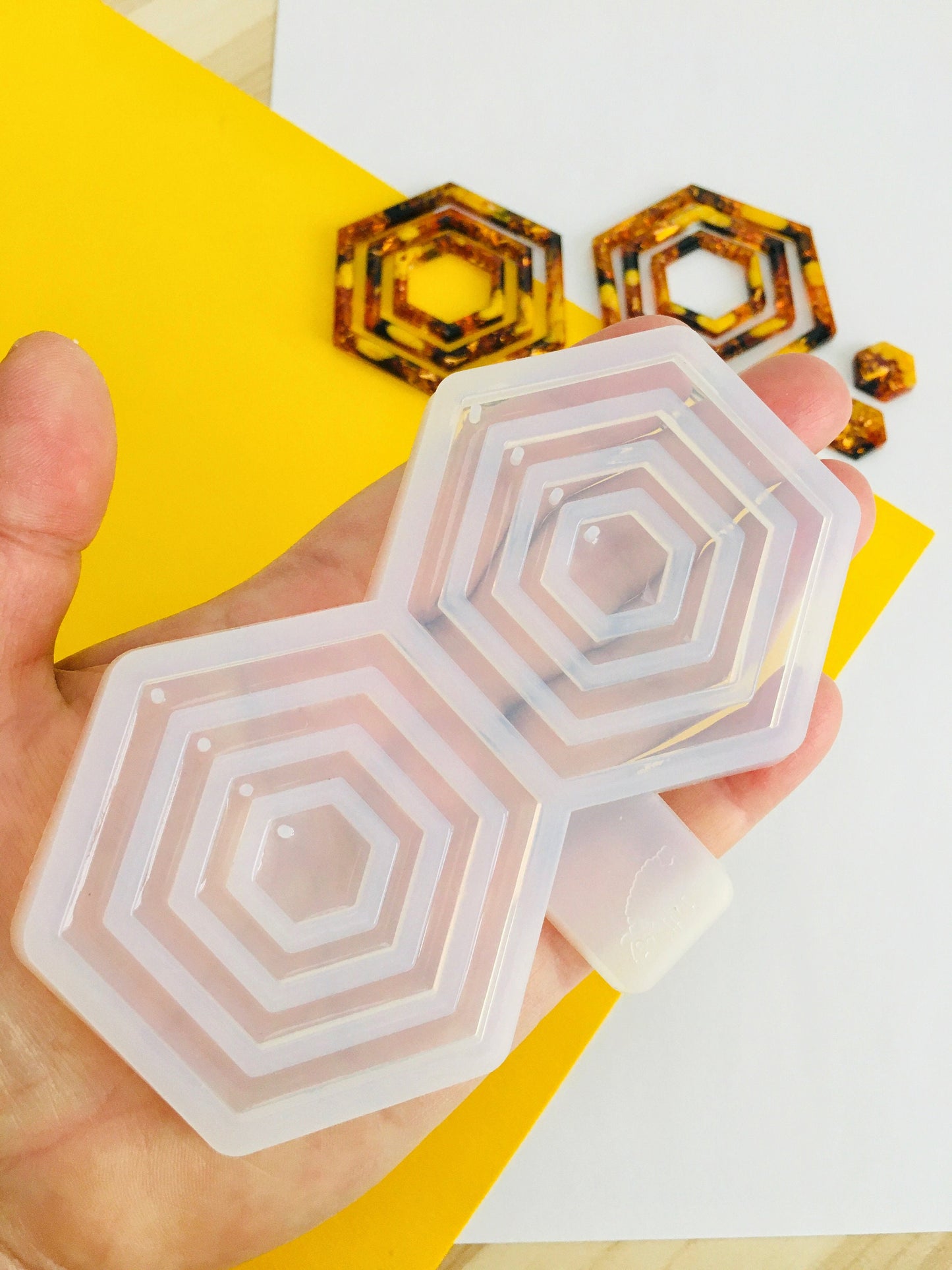 Silicone mold hexagon earrings  . Mold hexagon for epoxy. Super gloss resin mold. Jewelry earrings form . Rubber mould hexagon.