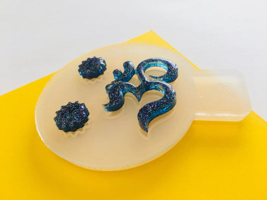 Silicone mold pendant mandala om for epoxy.Set of pendant & stud earrings.Mold resin art.Super glossy resin mold.DIY form for a symbol ohm.