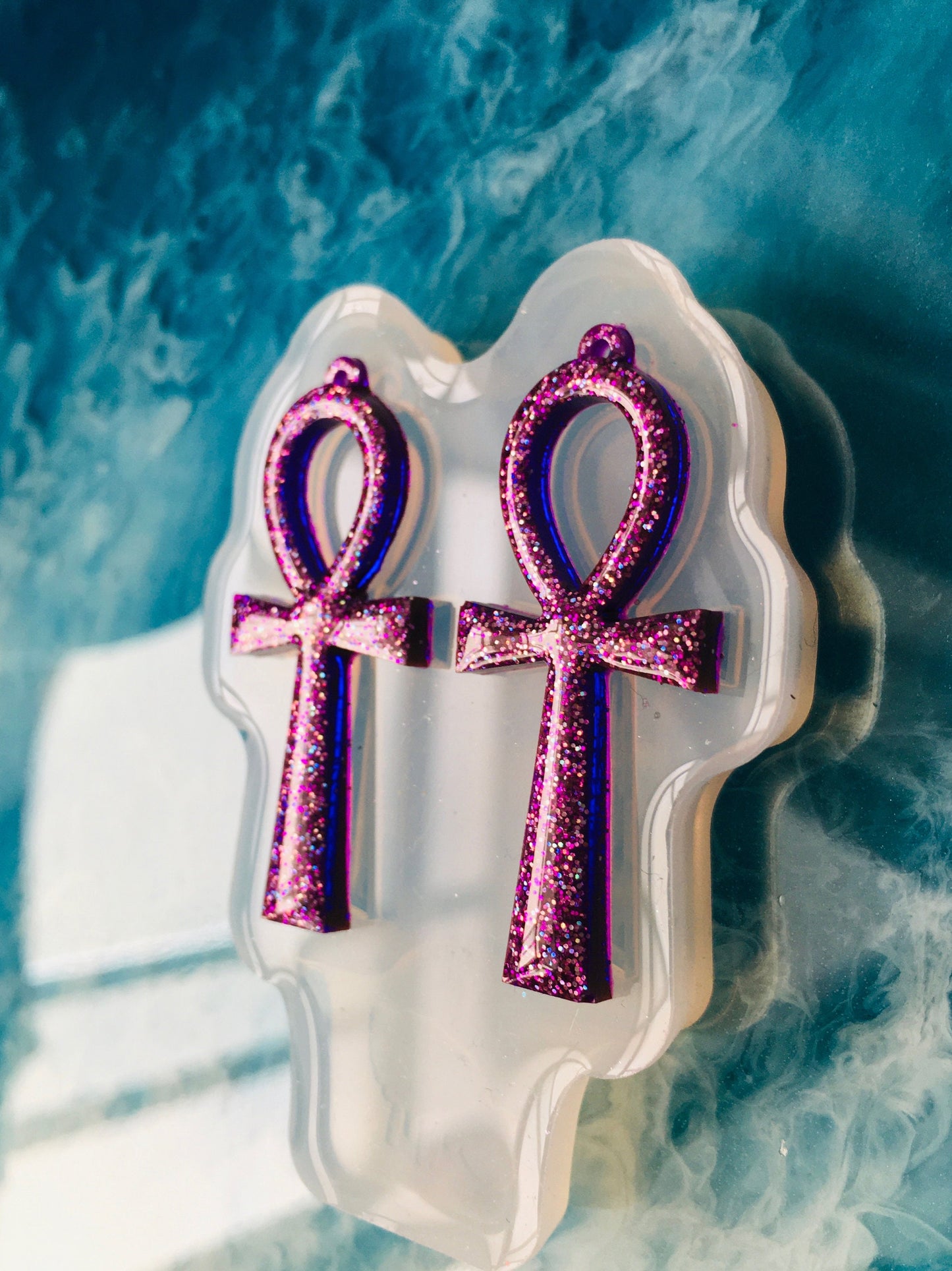 Silicone mold-earrings Ankh . Mold egyptian cross for uv and epoxy. Super gloss resin mold. Jewelry Ankh form . Rubber mould Ankh.