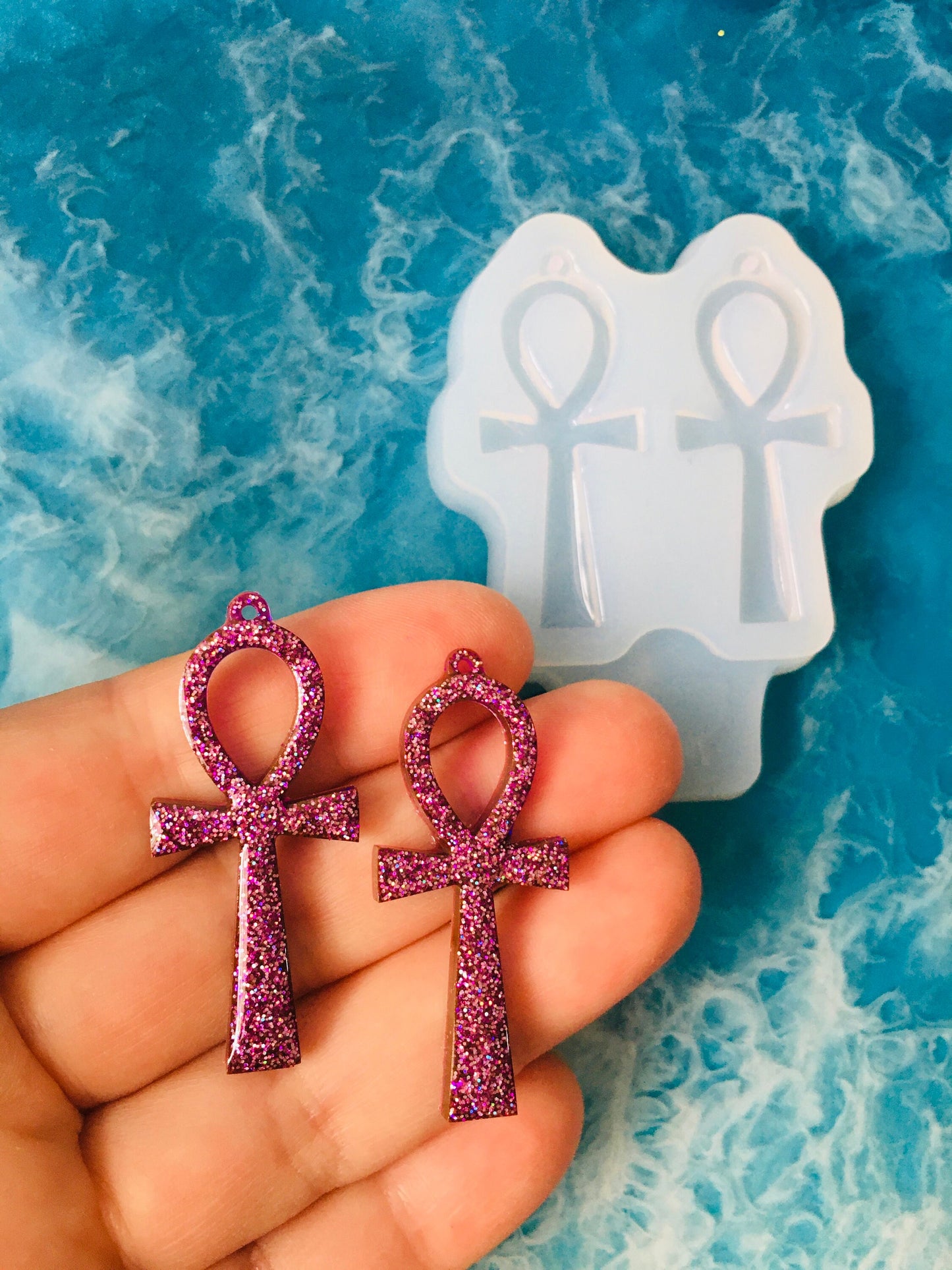 Silicone mold-earrings Ankh . Mold egyptian cross for uv and epoxy. Super gloss resin mold. Jewelry Ankh form . Rubber mould Ankh.