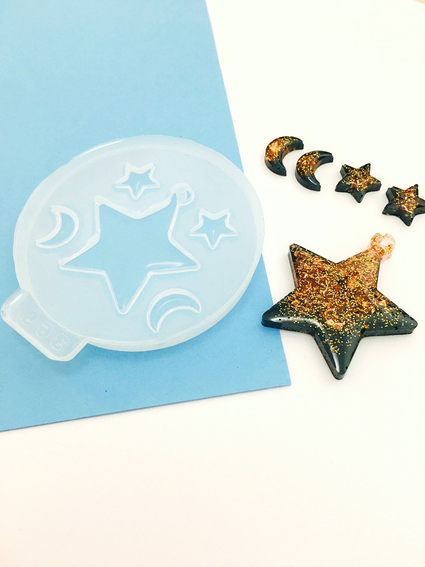 Mold pendant star  for epoxy. Set pendant & stud earrings. Super glossy resin mold. Jewelry diy form star pendant. Agate mold resin art.