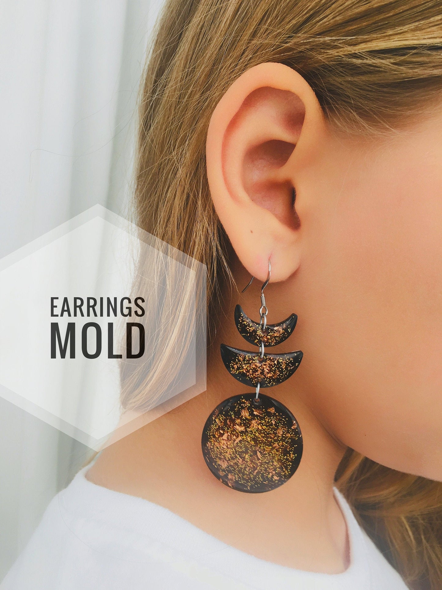 Mold moon cycle stud earrings  for uv and epoxy. Set of  stud earrings. Super glossy resin mold. Jewelry diy form moon cycle pendant.