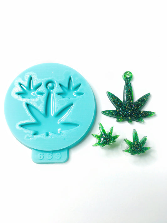 Set pendant & earrings Marijuana Ganja leaf Silicone mold. Jewelry diy mold pendant..Mold resin art. Super glossy resin mold.