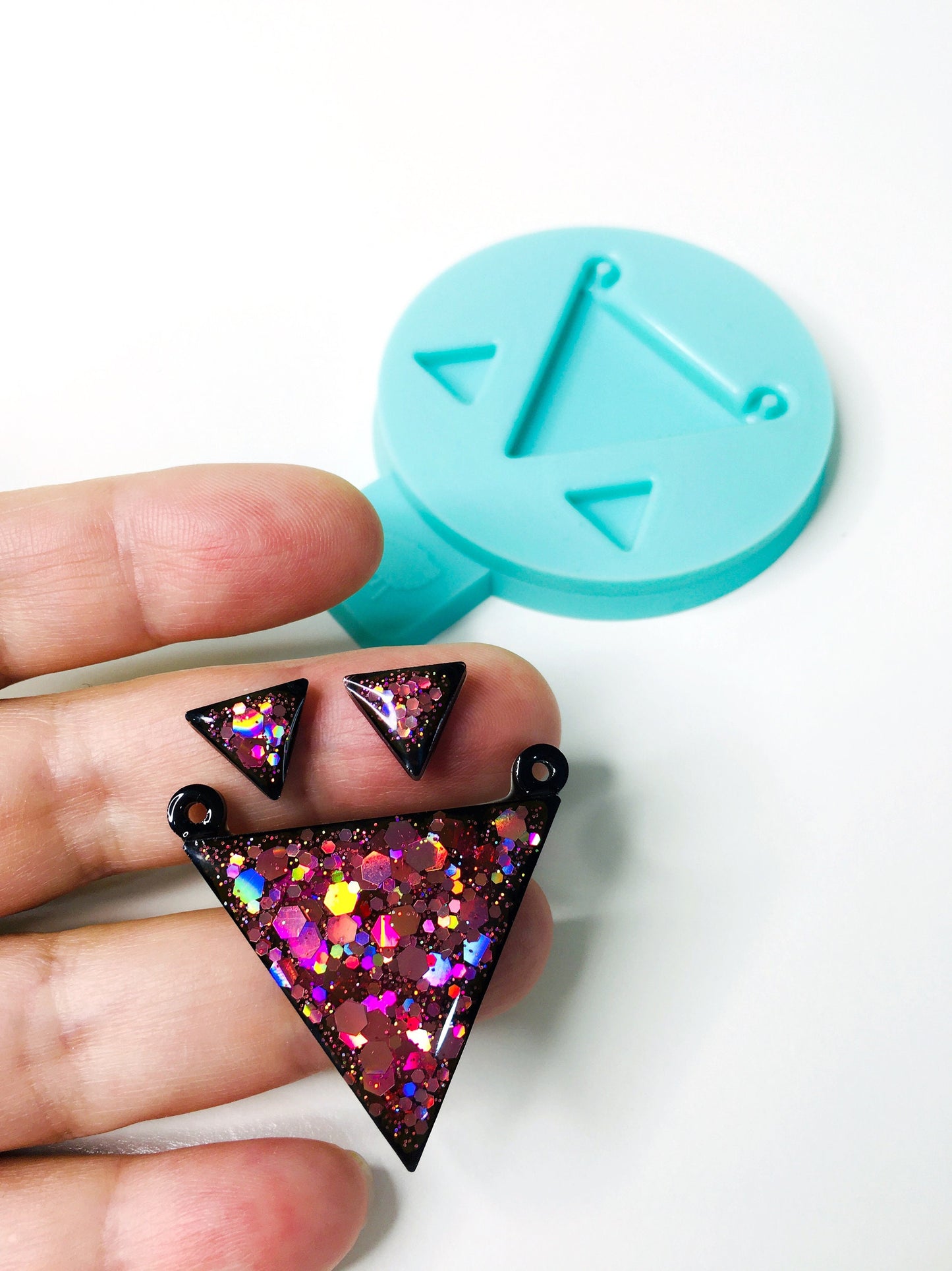 Triangle Mold for epoxy. Set of pendant & stud earrings Triangles . Super glossy resin mold. Jewelry diy form. Triangle pendant.