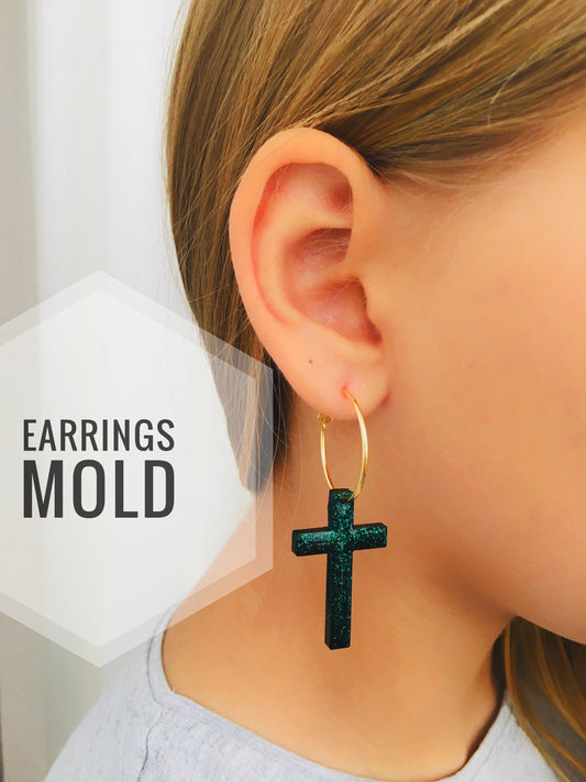 Silicone molds crosses earrings. Mold cross for UV and epoxy. Super glossy resin form. Jewelry shape of the cross. Rubber cross shape.