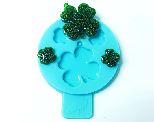 Mold clover  for epoxy. Set of pendant and earrings. Super glossy resin mold. Jewelry clover pendant. Rubber mold clover.