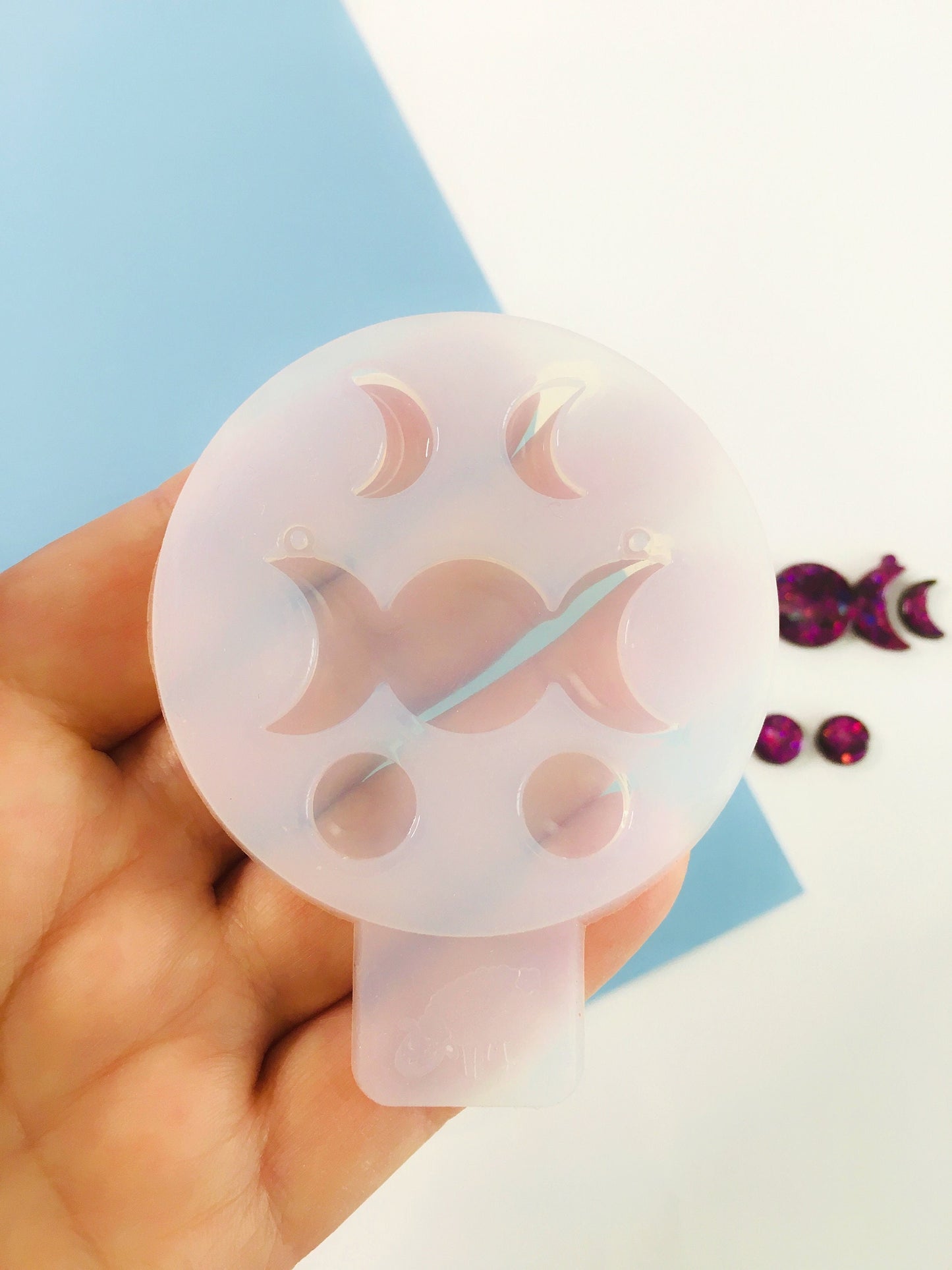 Mold moon cycle pendant  for epoxy. Set pendant & stud earrings. Super glossy resin mold. Jewelry diy form moon cycle pendant.