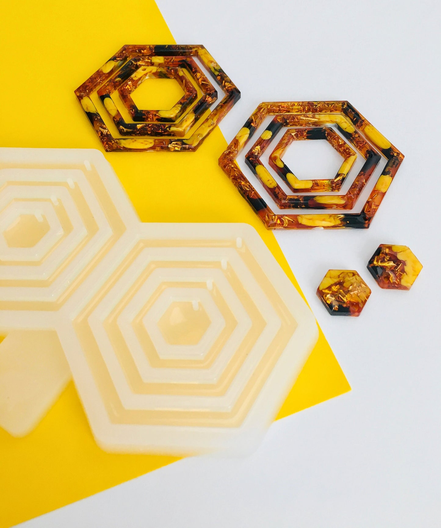 Silicone mold hexagon earrings  . Mold hexagon for epoxy. Super gloss resin mold. Jewelry earrings form . Rubber mould hexagon.
