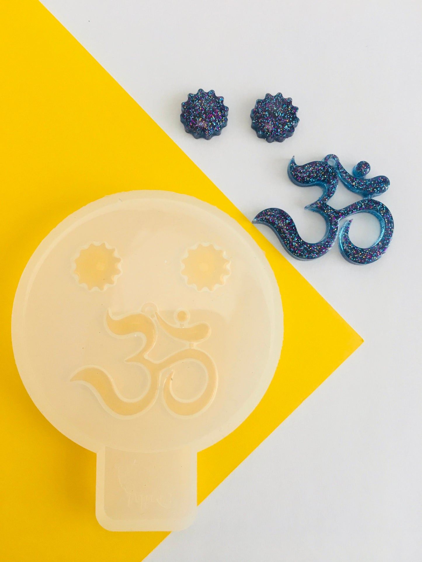 Silicone mold pendant mandala om for epoxy.Set of pendant & stud earrings.Mold resin art.Super glossy resin mold.DIY form for a symbol ohm.