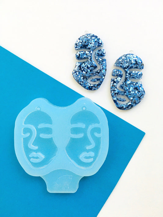 Mold for UV resin. Women face earrings mold. Silicone mold for epoxy and UV resin. Clear gloss resin. Jewelry earrings.Female face Earrings