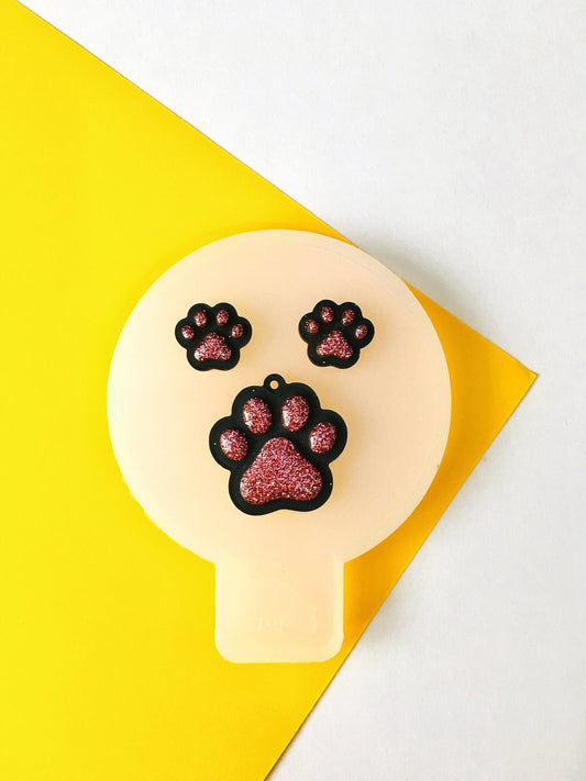 Silicone mold paw print for uv and epoxy resin. Set of pendant & stud earrings. Super glossy resin mold. Jewelry diy form paw print.
