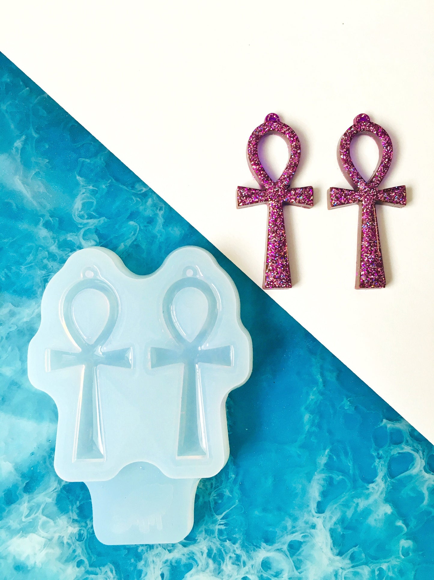 Silicone mold-earrings Ankh . Mold egyptian cross for uv and epoxy. Super gloss resin mold. Jewelry Ankh form . Rubber mould Ankh.