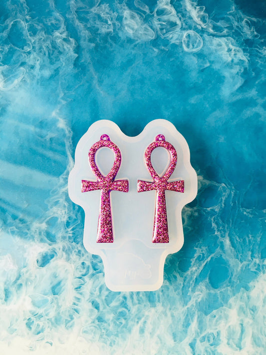 Silicone mold-earrings Ankh . Mold egyptian cross for uv and epoxy. Super gloss resin mold. Jewelry Ankh form . Rubber mould Ankh.