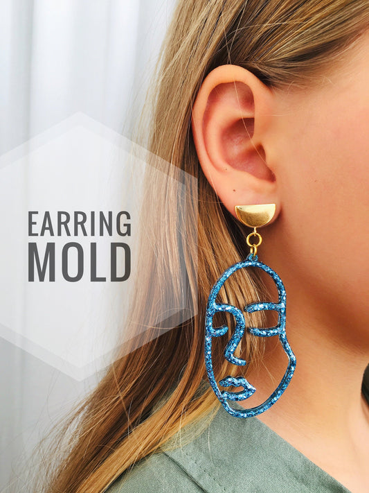 Mold for UV resin. Women face earrings mold XL. Silicone mold for epoxy and UV resin.Clear gloss resin.Jewelry earrings.Female face Earrings