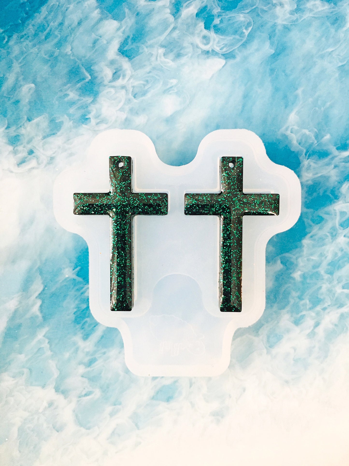 Silicone molds crosses earrings. Mold cross for UV and epoxy. Super glossy resin form. Jewelry shape of the cross. Rubber cross shape.