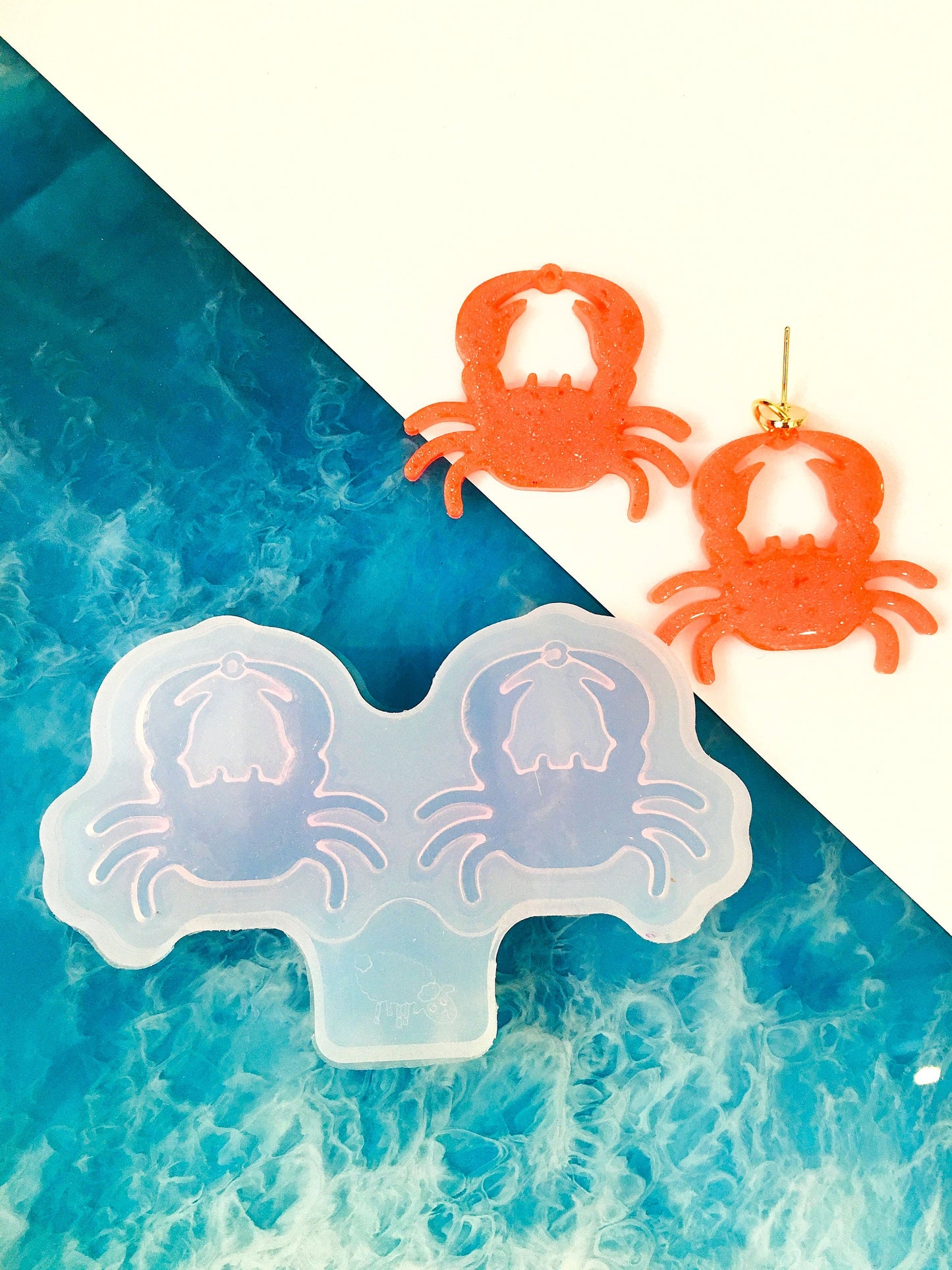 Earrings-crab Mold. Silicone mold for epoxy and UV resin. Clear gloss crab from resin  . Сrab Earrings. Set of do-it-yourself earrings.