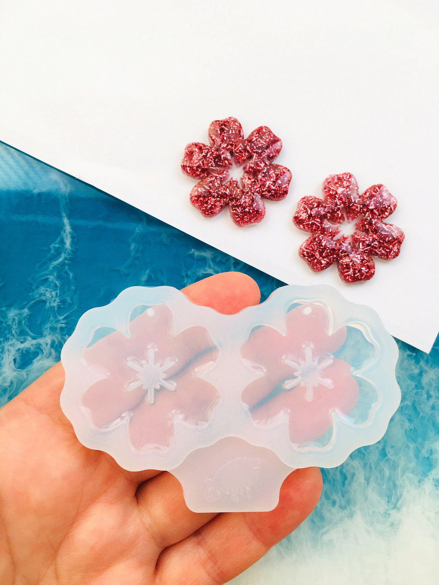 Mold flower for uv and epoxy. Set of earrings. Super glossy resin mold. Jewelry diy form flower pendant.
