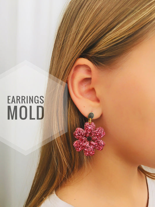 Mold flower for uv and epoxy. Set of earrings. Super glossy resin mold. Jewelry diy form flower pendant.