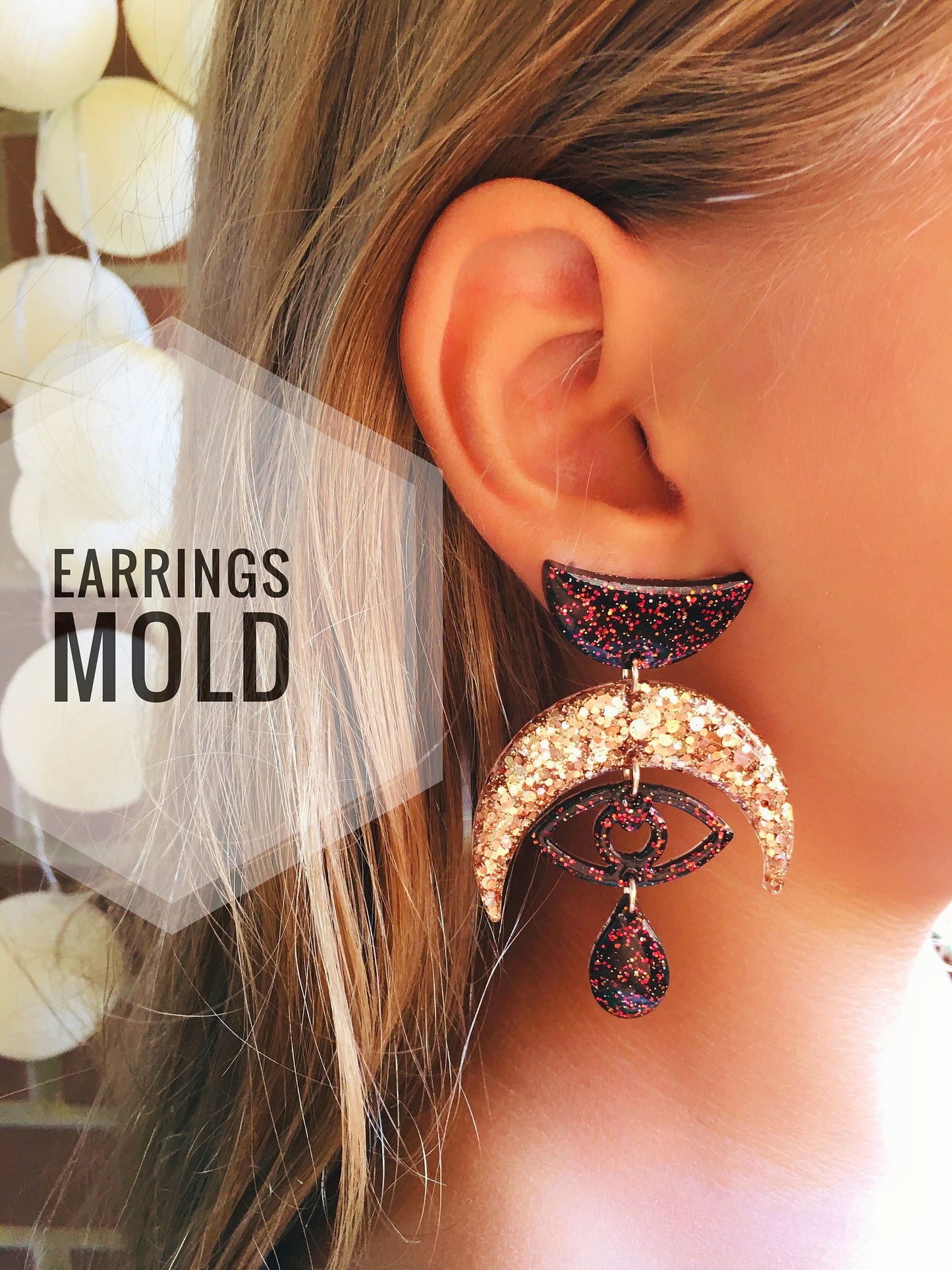 Mold moon cycle and eyes  for uv and epoxy. Set of  stud earrings. Super glossy resin mold.