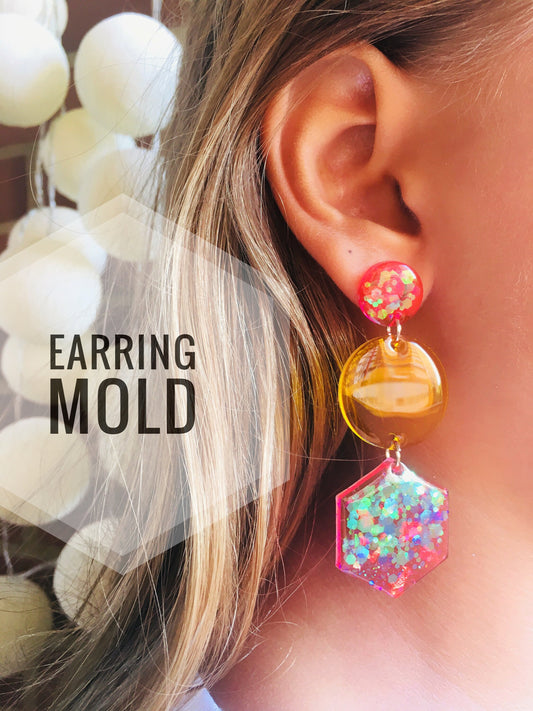 Epoxy resin earring silicone mold. Circle and hexagon shape.