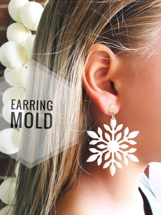 Snowflake earrings. Silicone mold for working with epoxy or UV resin.