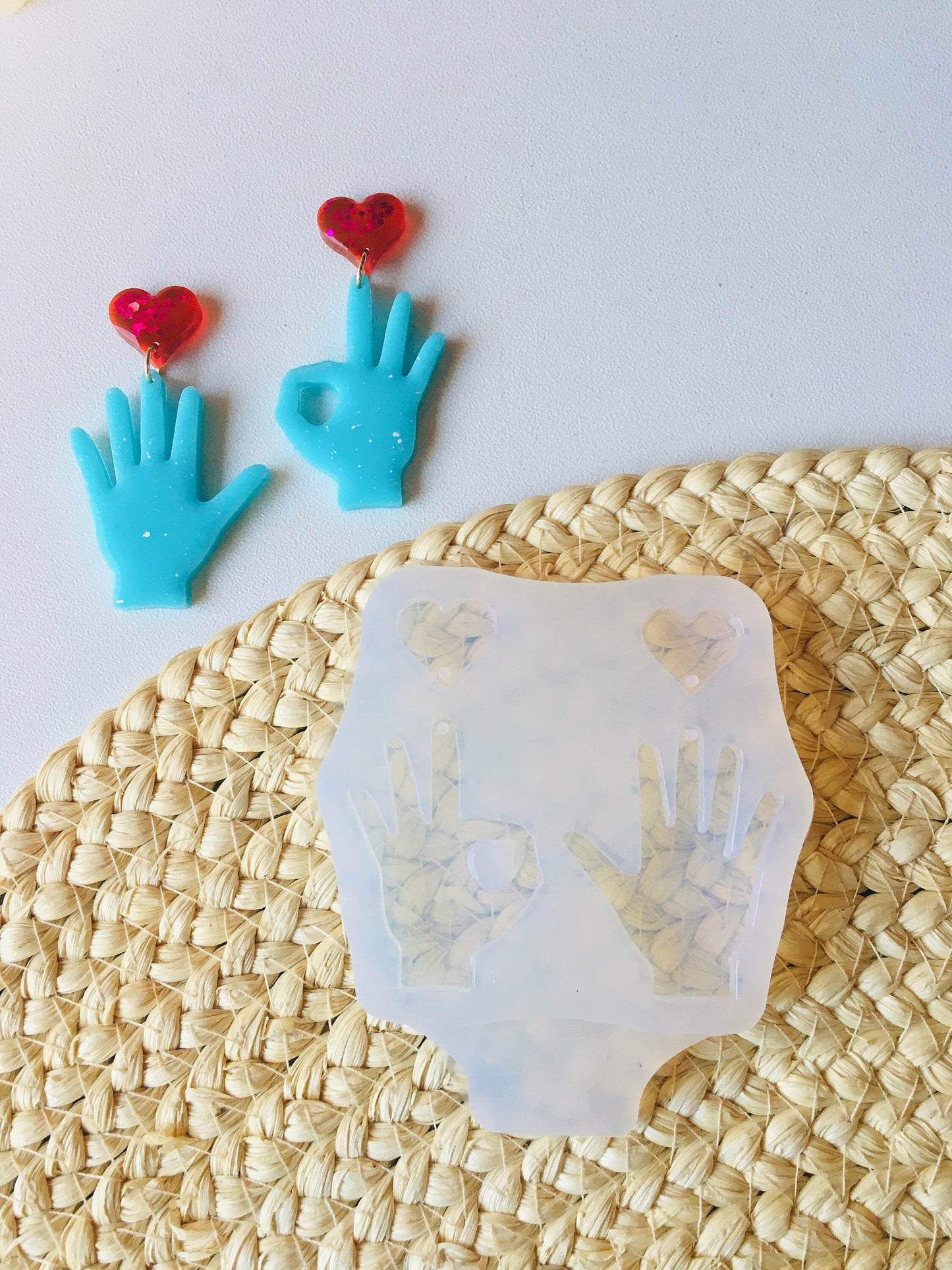 Palm, OK sign. Silicone mold for epoxy resin earrings.