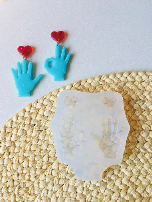 Palm, OK sign. Silicone mold for epoxy resin earrings.