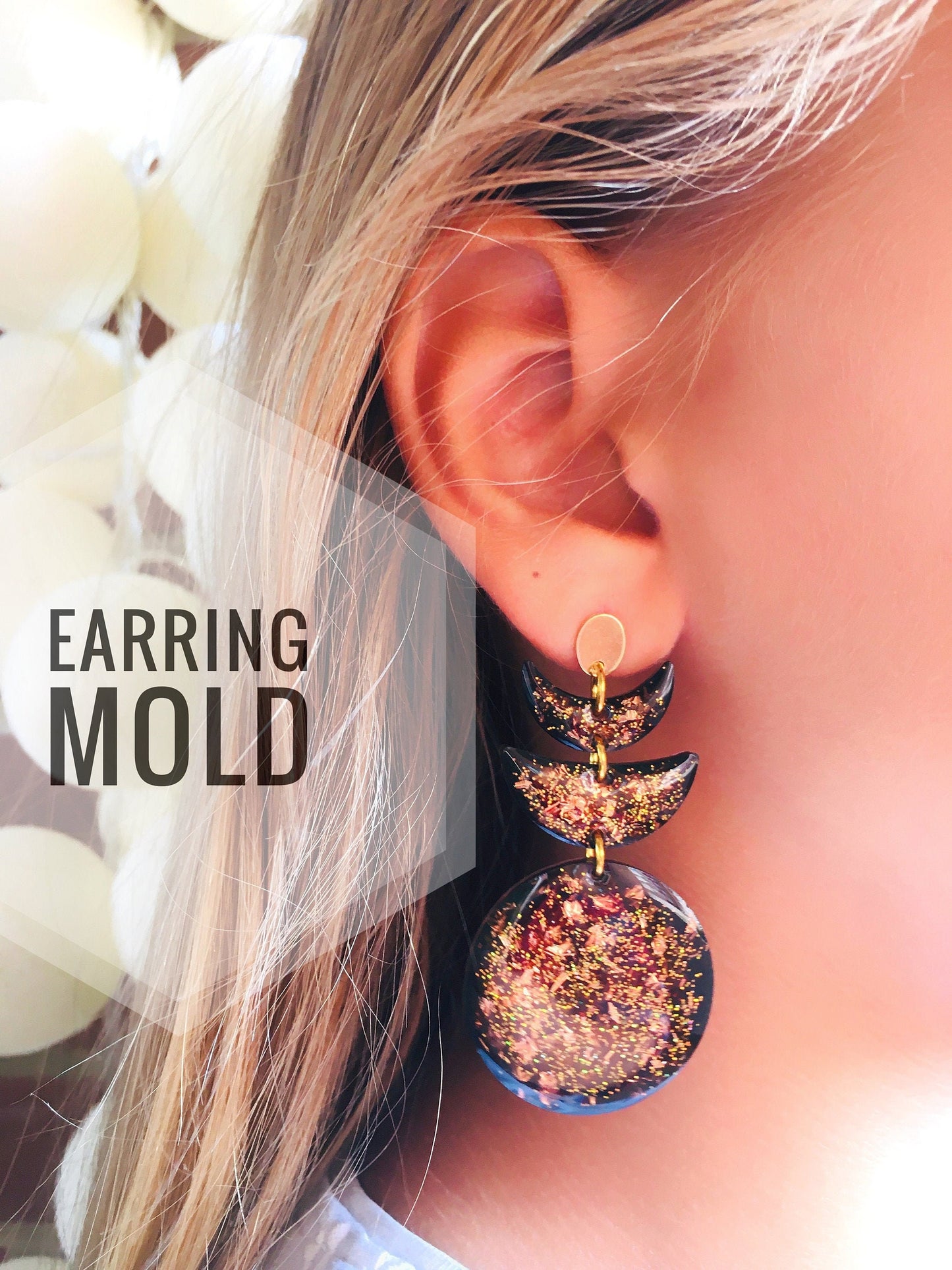 Mold moon cycle stud earrings  for uv and epoxy. Set of  stud earrings. Super glossy resin mold. Jewelry diy form moon cycle pendant.