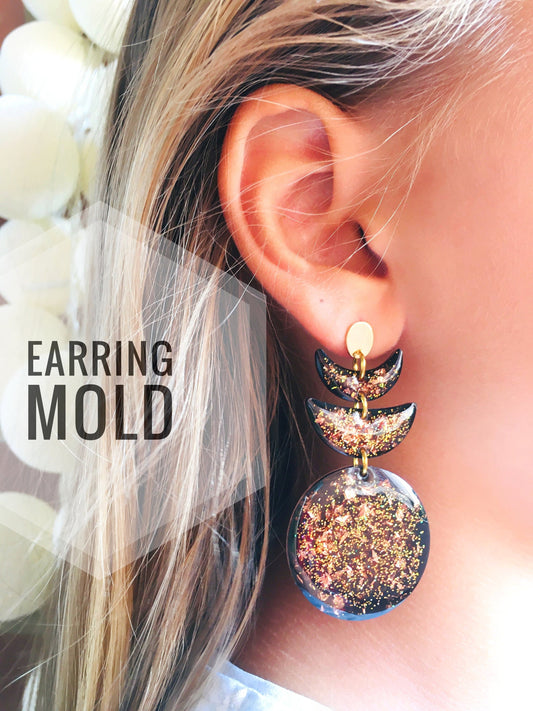 Mold moon cycle stud earrings  for uv and epoxy. Set of  stud earrings. Super glossy resin mold. Jewelry diy form moon cycle pendant.
