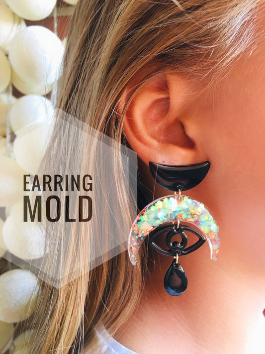 Mold moon cycle and eyes  for uv and epoxy. Set of  stud earrings. Super glossy resin mold.