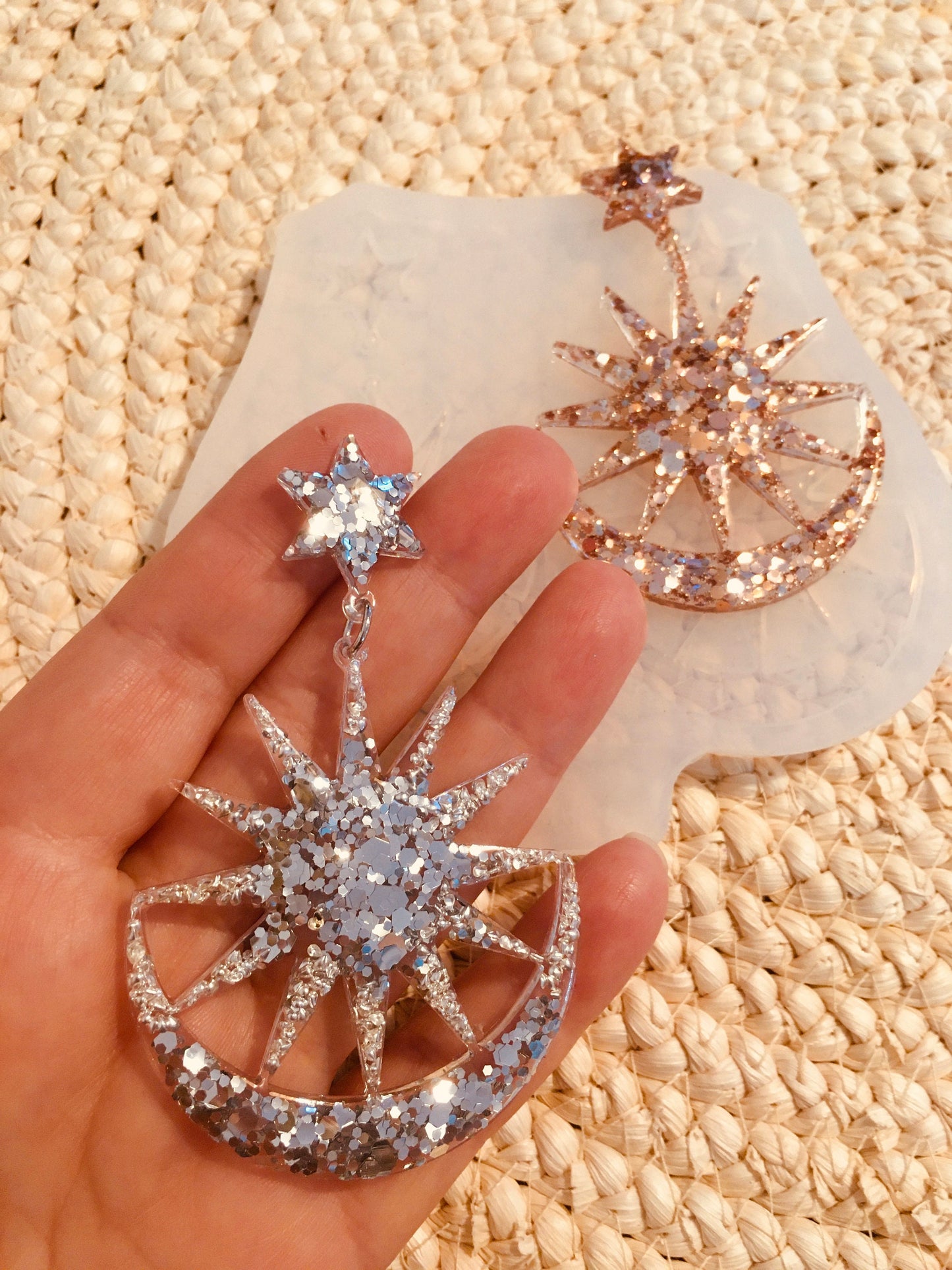 Mold crescent moon and star for UV resin.Set earrings crescent moon Silicone mold.Jewelry diy mold.Mold resin art.Super glossy resin uv mold