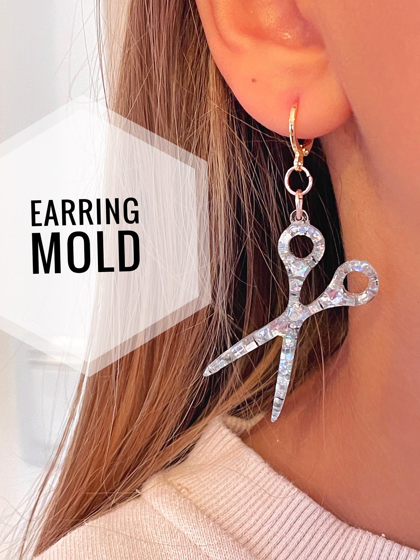 Silicone mold for earrings in the form of scissors. Mold for epoxy and UV resin. Glossy resin form. Rubber mold